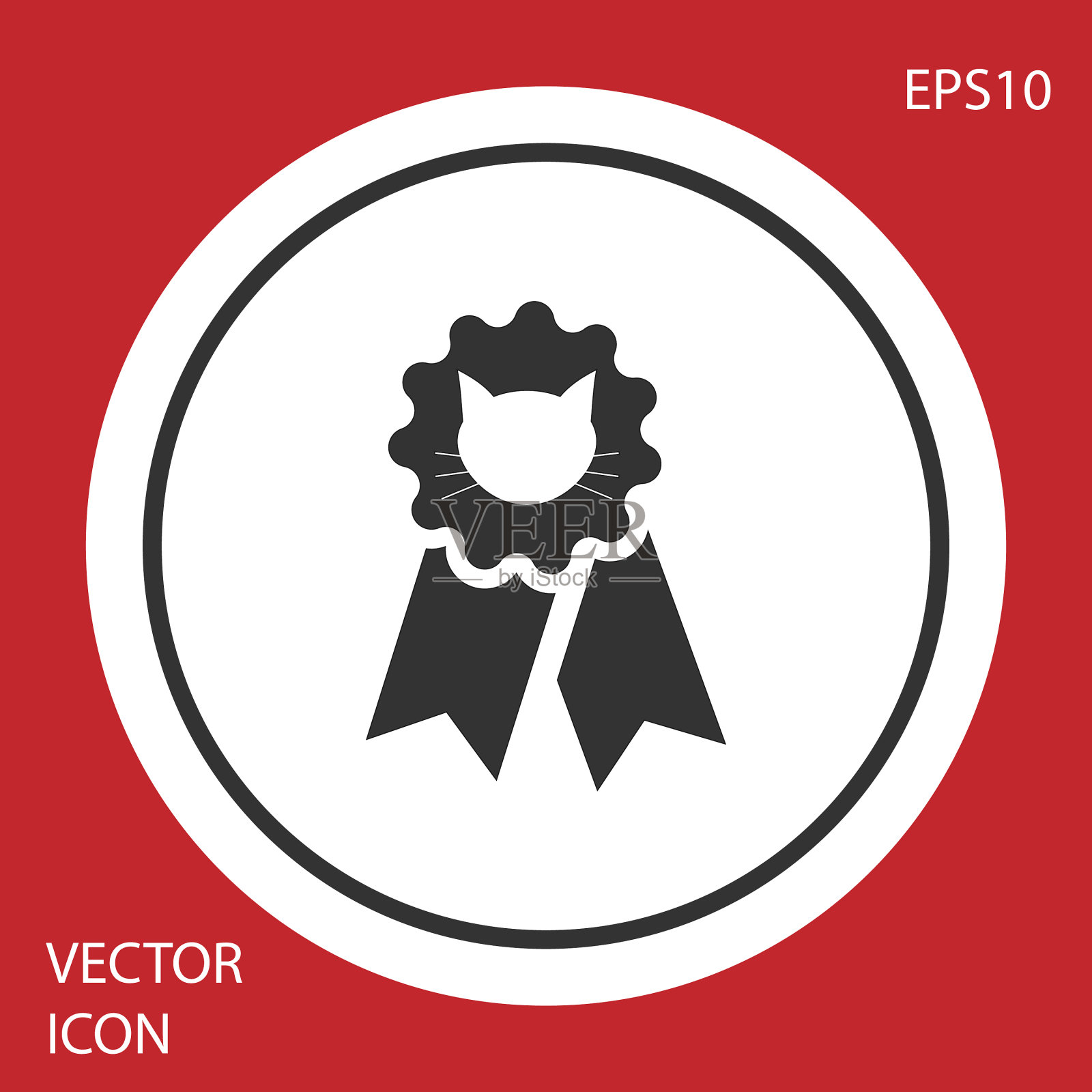 灰色的猫奖励符号图标孤立在红色图标素材