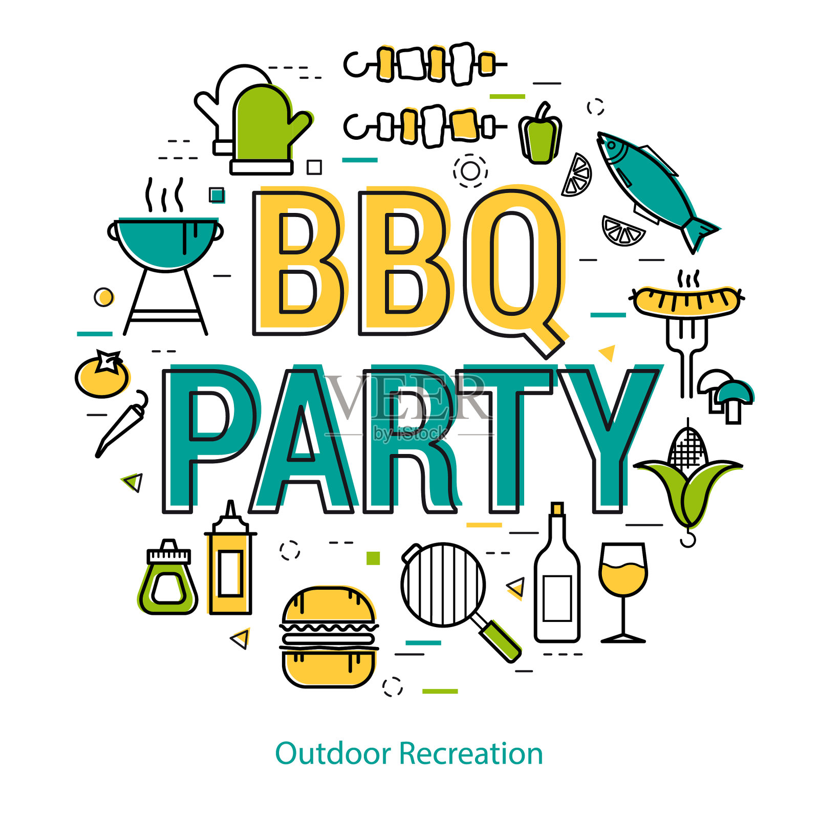 烧烤派对圆线性概念插画图片素材