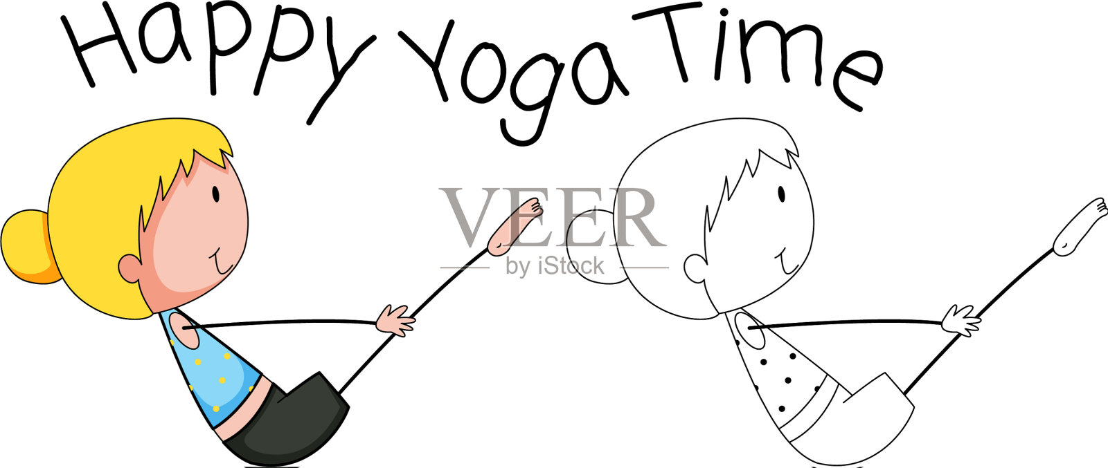 涂鸦快乐的女孩在做瑜伽设计元素图片