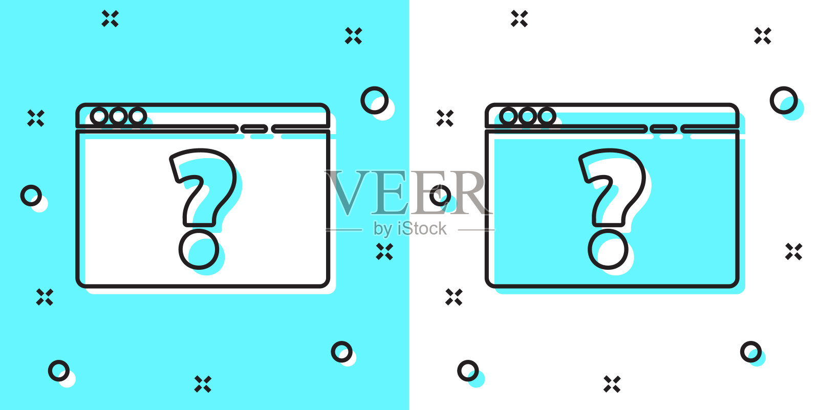 黑线浏览器的问号图标隔离在绿色和白色的背景。网络通信协议。随机动态形状。矢量图插画图片素材
