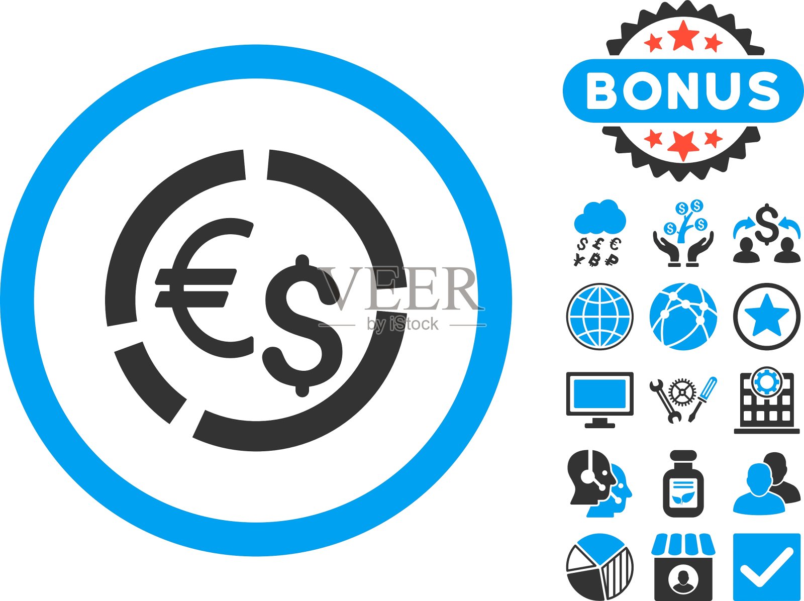 货币图表与奖励的平面图标图标素材