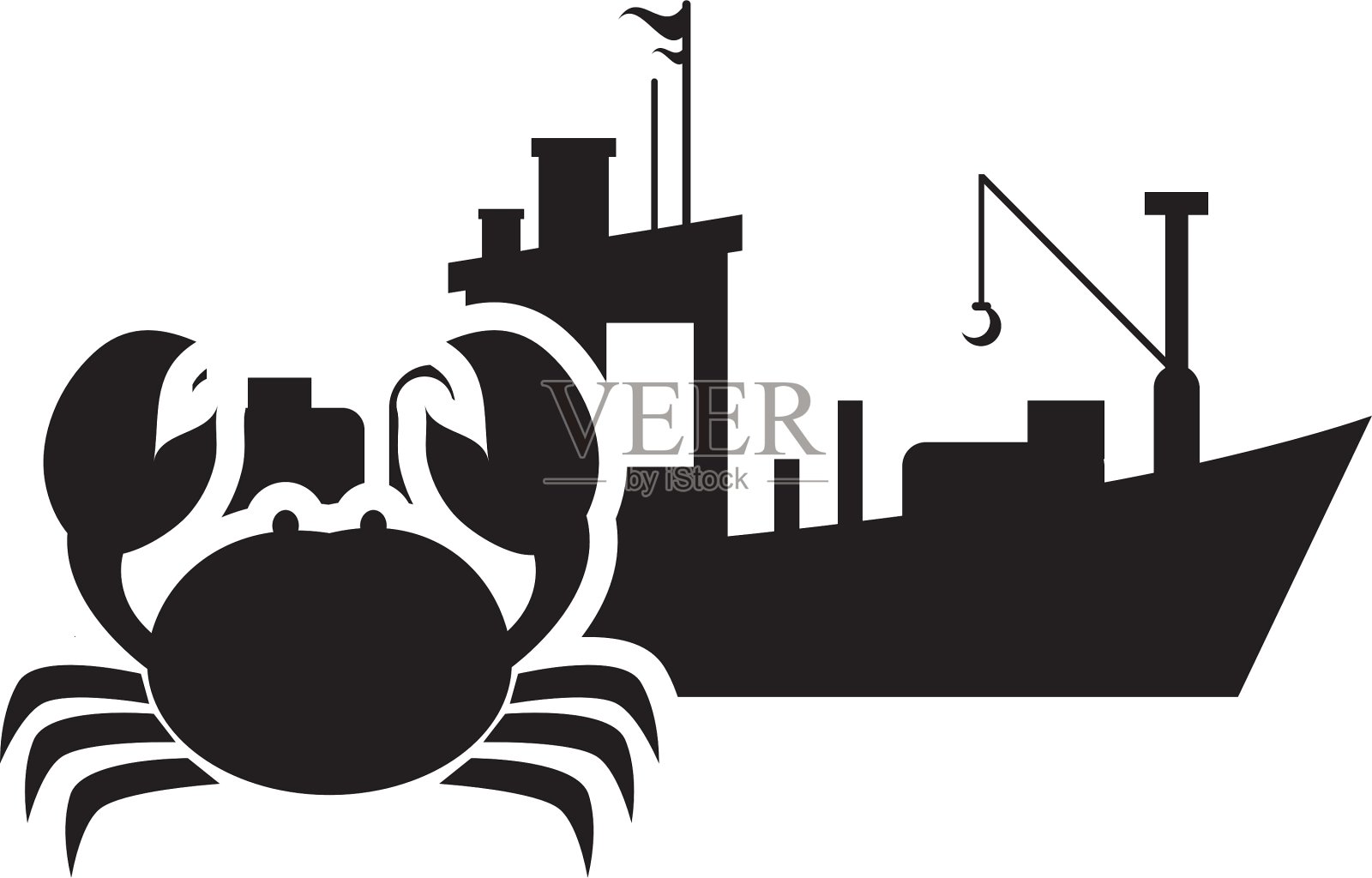 渔船和螃蟹图标插画图片素材