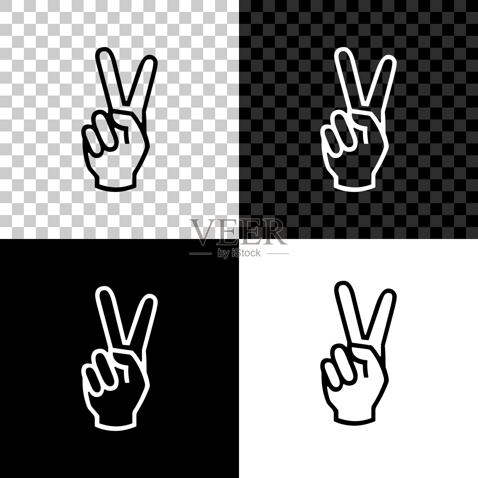 手显示两个手指图标孤立在黑色插画图片素材