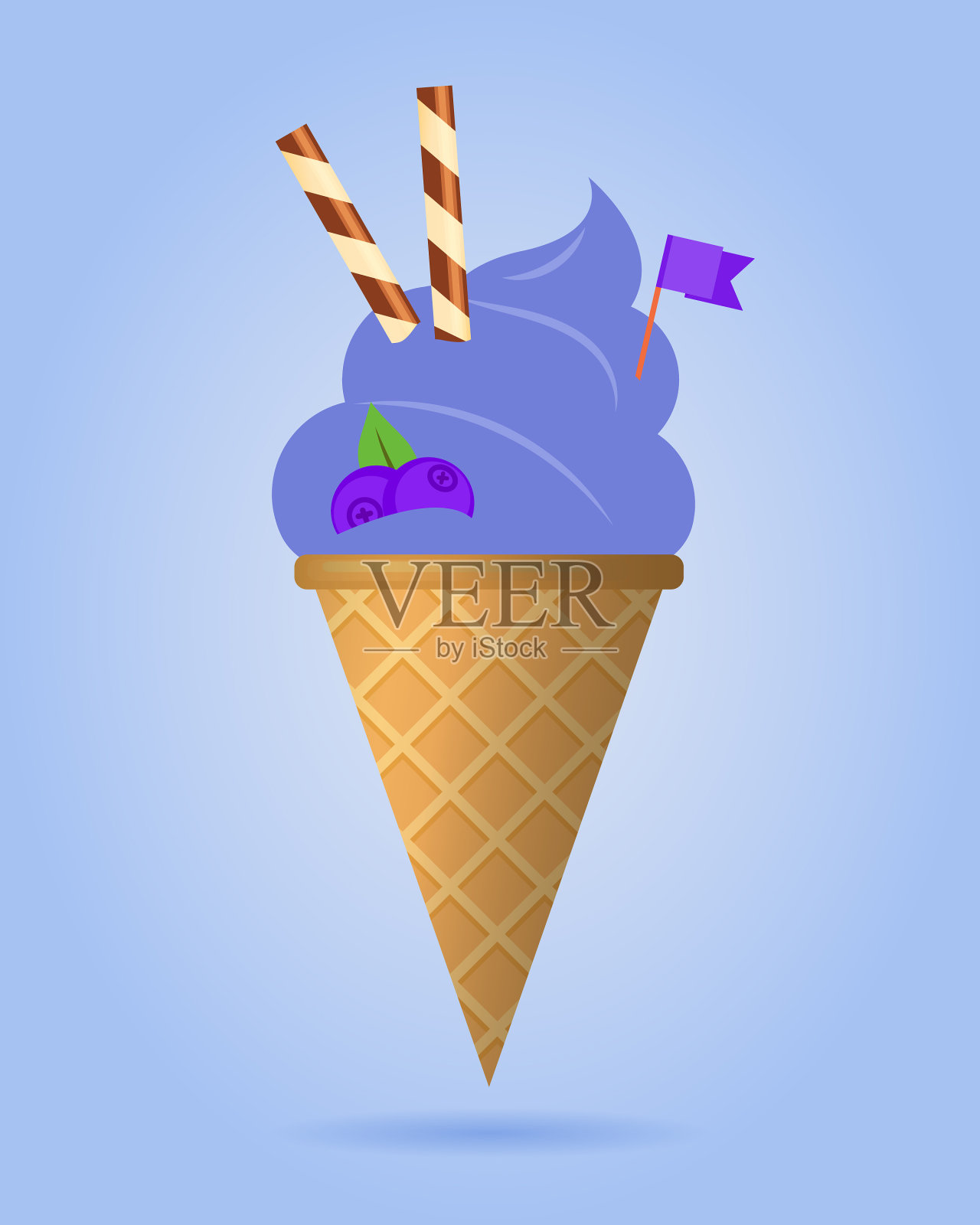 黑莓冰淇淋与华夫饼威化卷插画图片素材