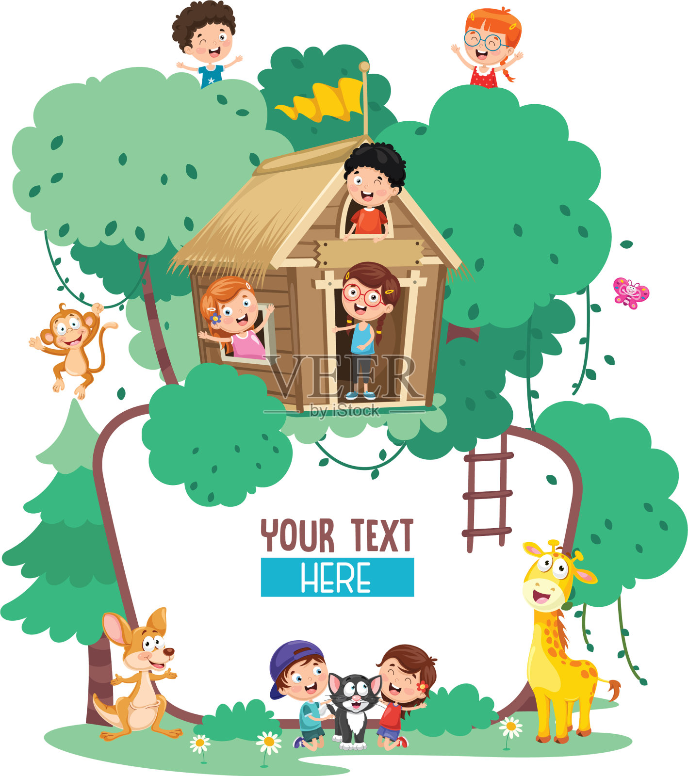 孩子和动物插画图片素材