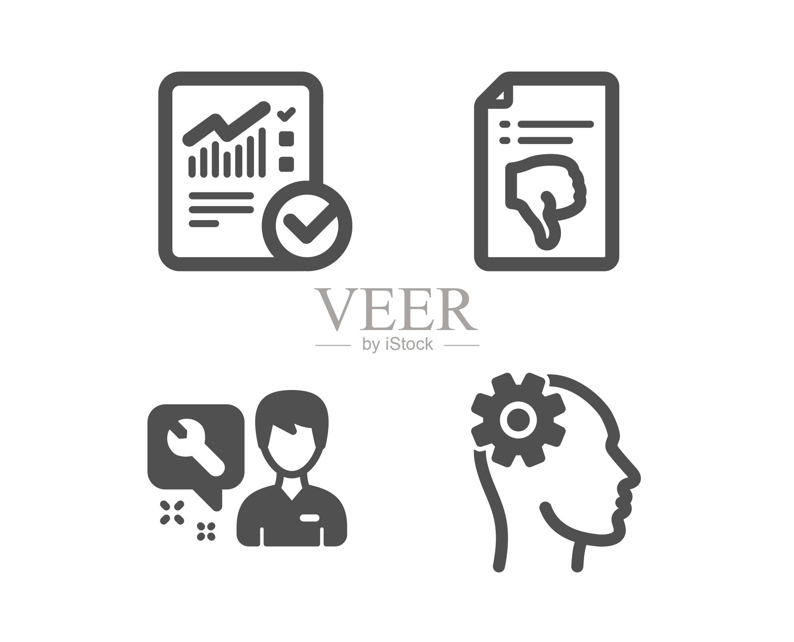 修理人员按下拇指并核对计算结果图标素材