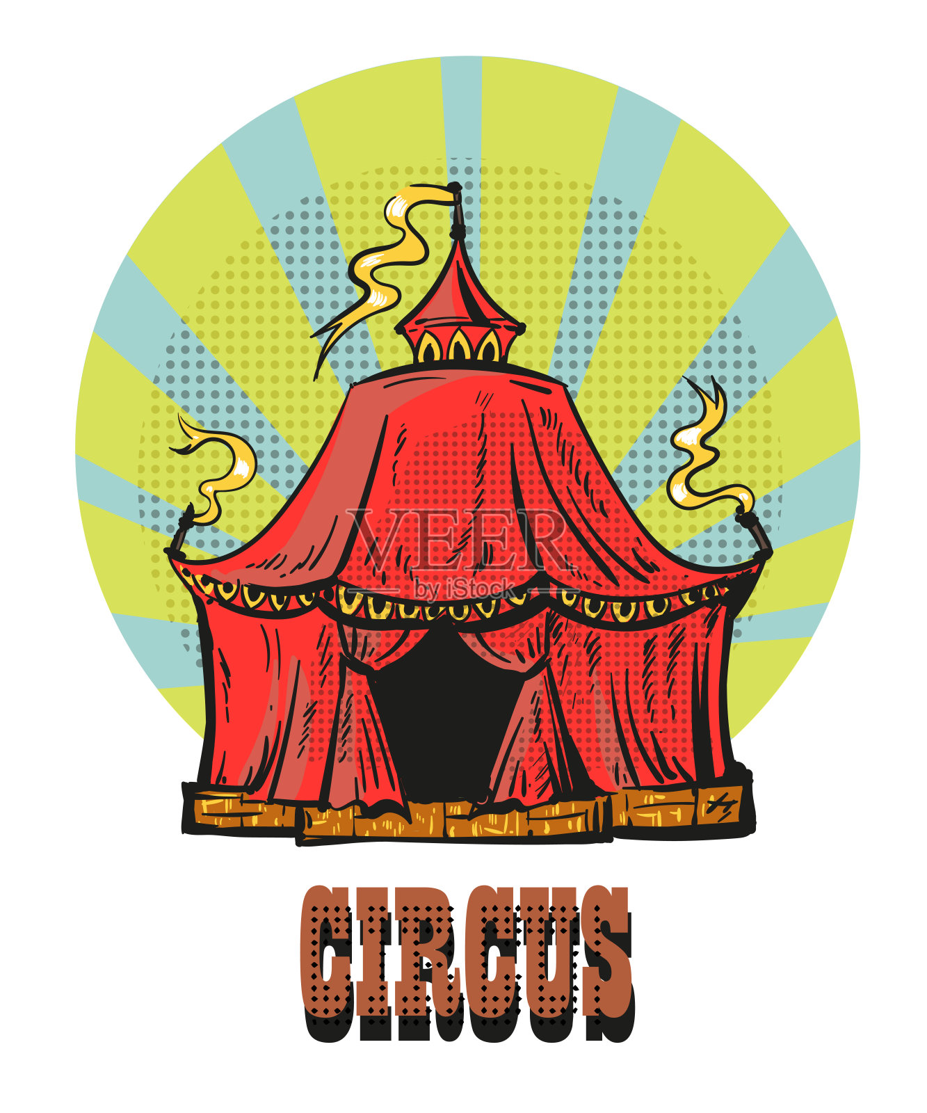 魔术红色马戏团框架手绘漫画风格插画图片素材