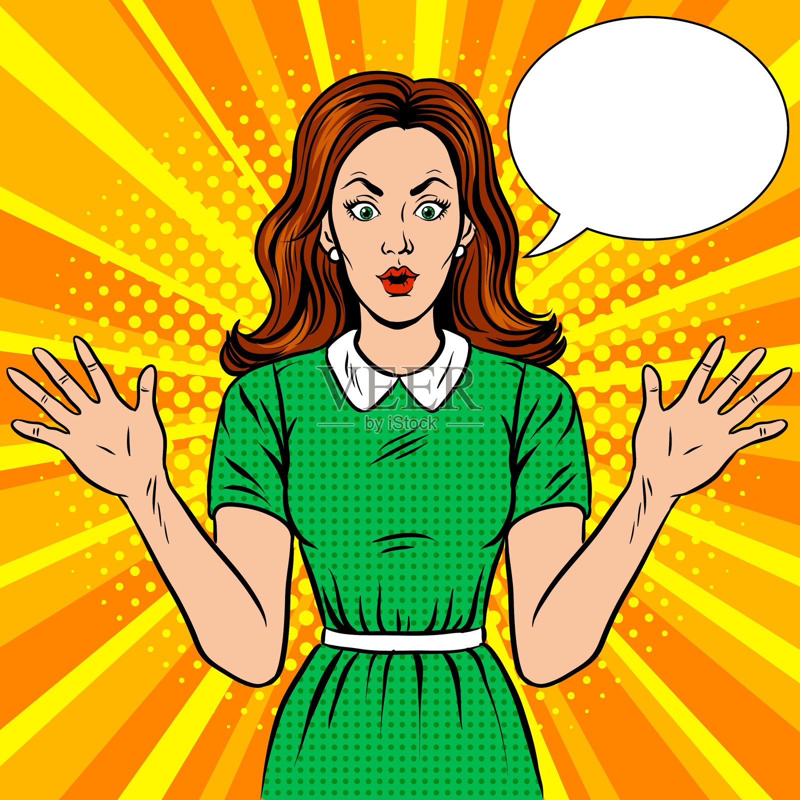 惊讶女人的波普艺术风格插画图片素材