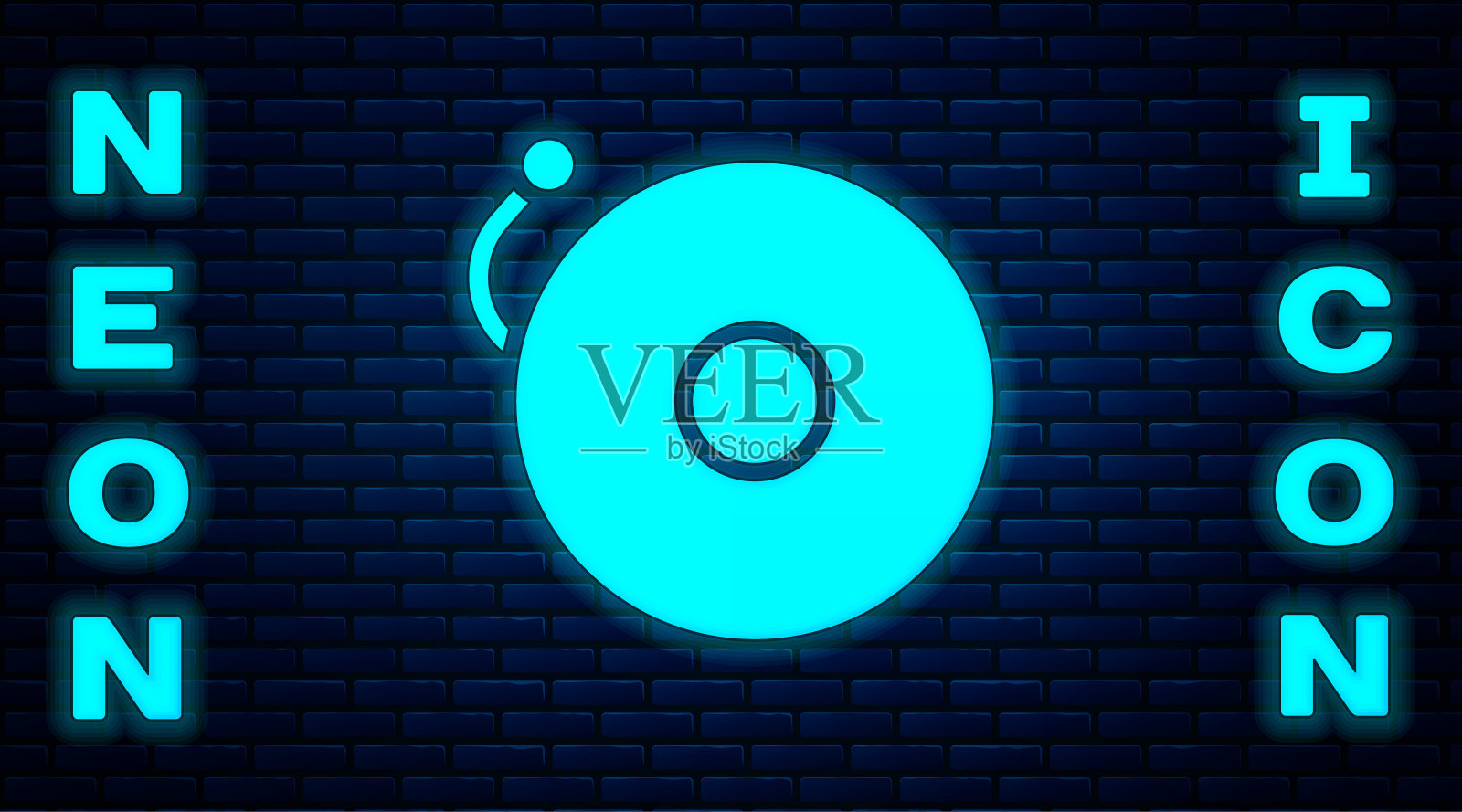 发光的霓虹灯警钟图标孤立在砖墙的背景上。报警标志、服务铃、手铃标志、通知标志。矢量图插画图片素材