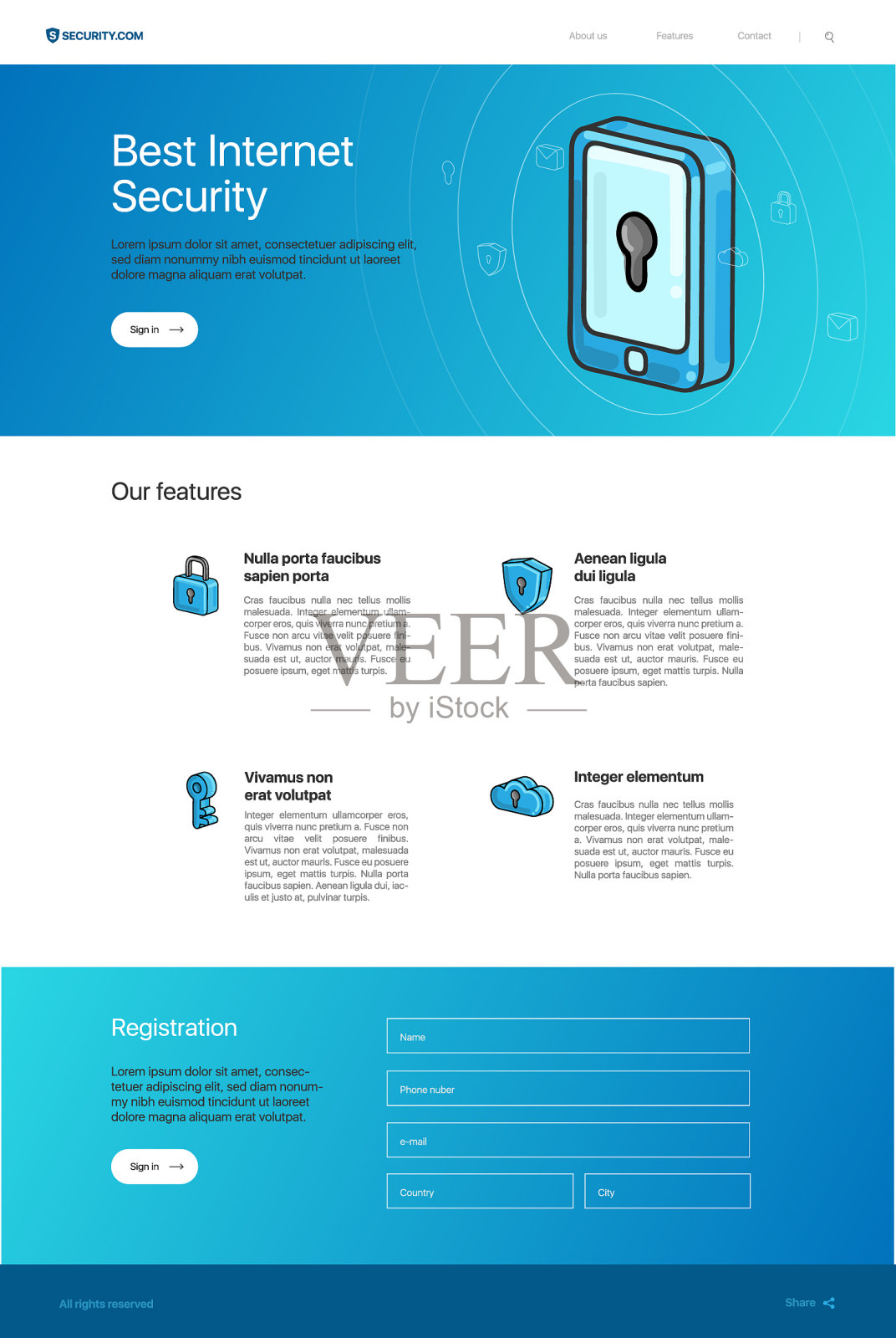 安全着陆页面的网站模板布局设计模板素材