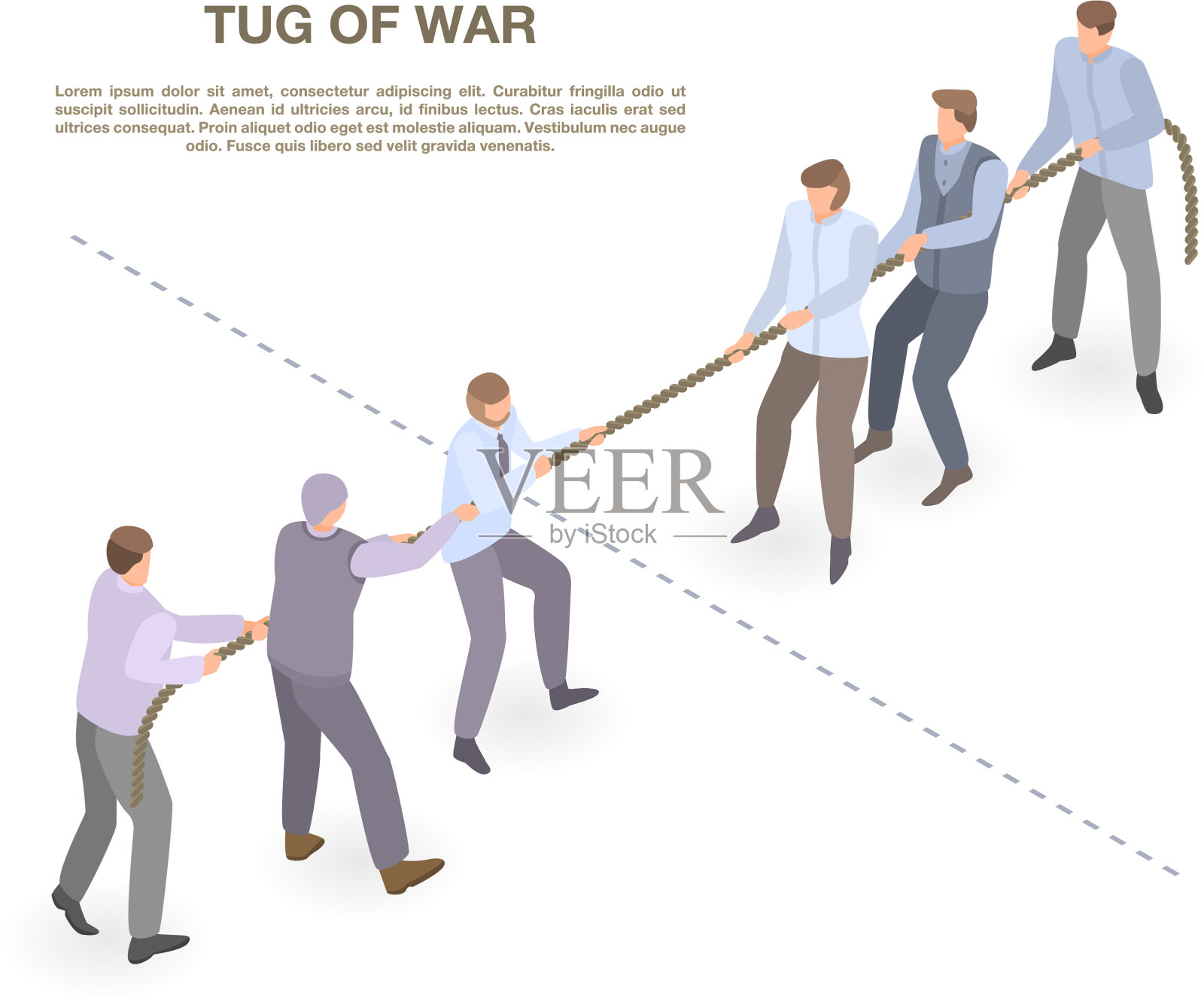 拔河战争概念旗帜等距风格插画图片素材