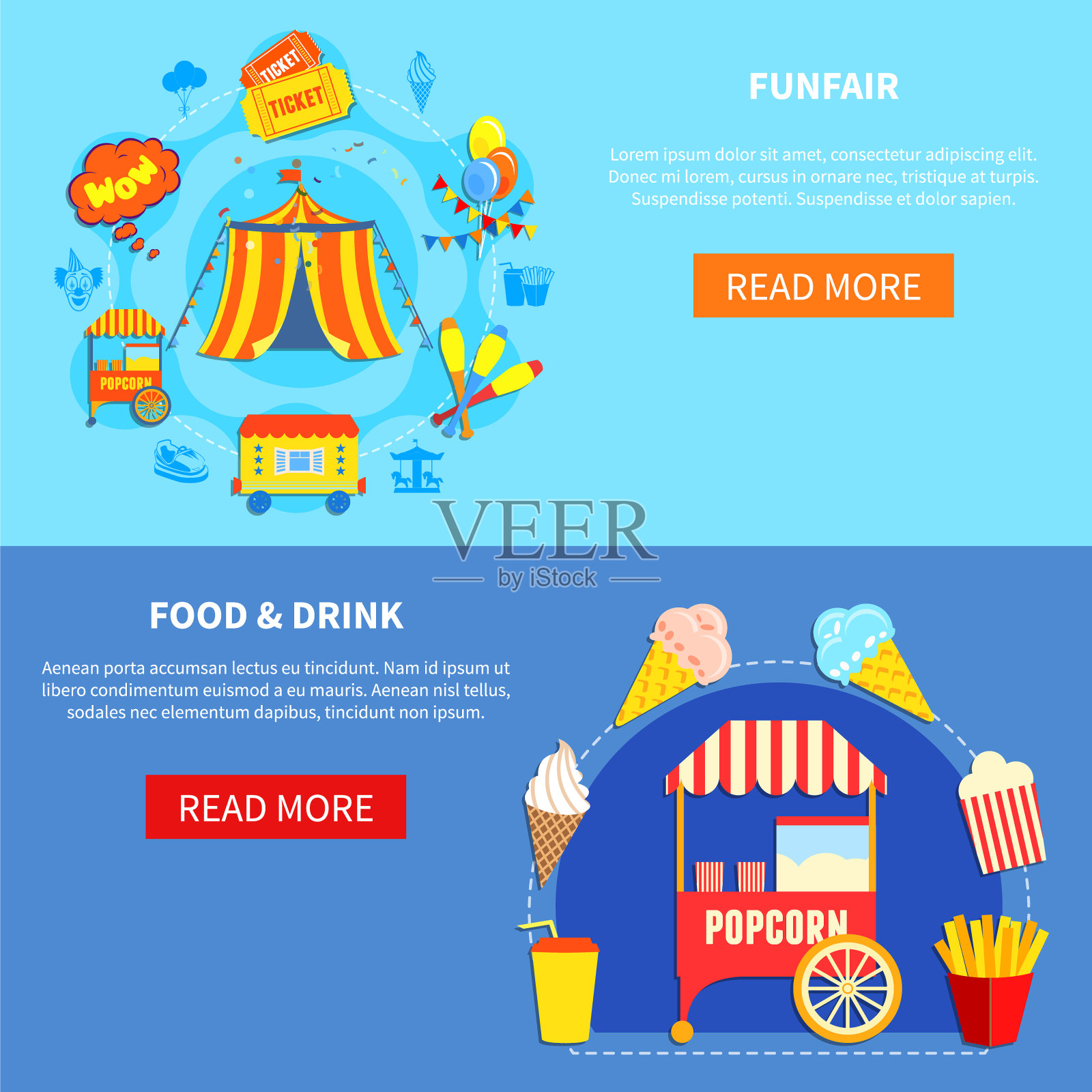 游乐园2平互动横幅插画图片素材