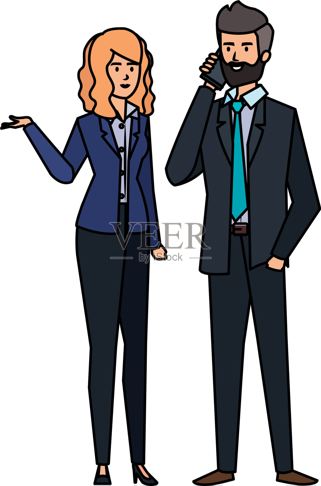 商业夫妇打电话与智能手机设计元素图片