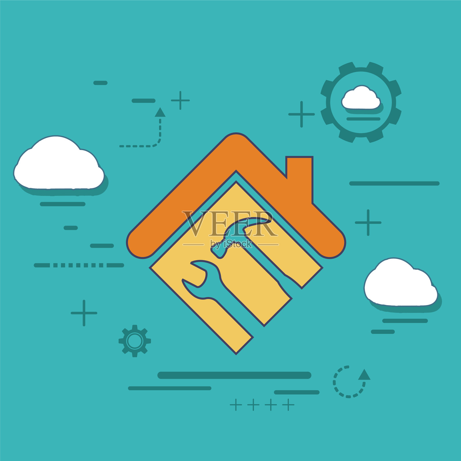 带着扳手和锤子的图标房子插画图片素材