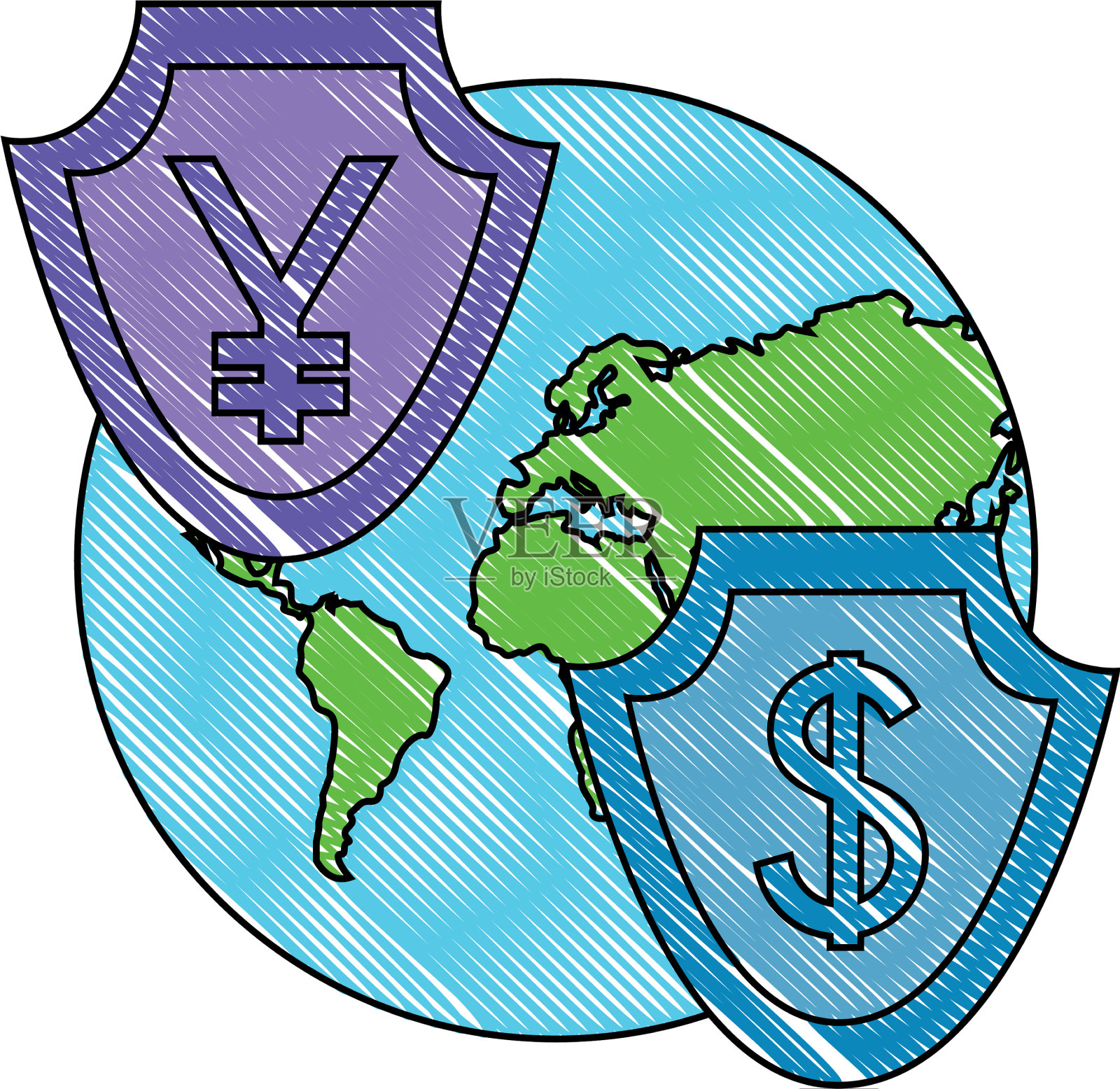 有国际货币符号的盾牌设计元素图片