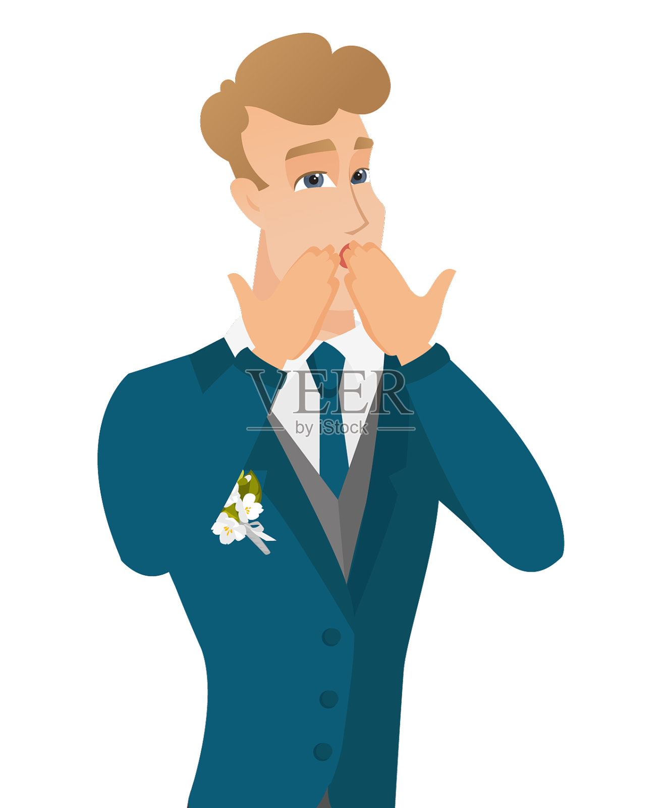 年轻的白人新郎捂住他的嘴设计元素图片