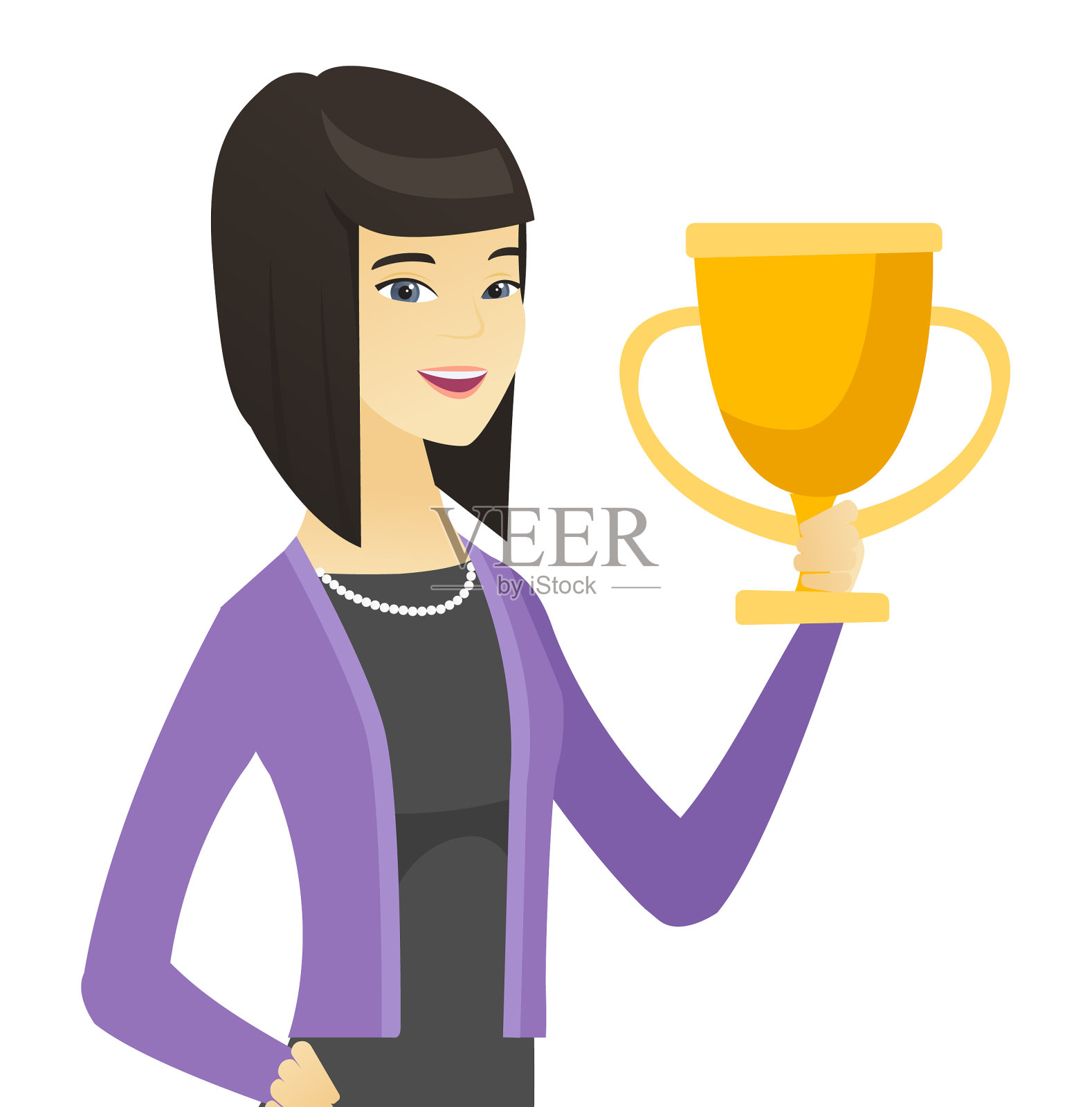 拿着奖杯的亚洲女商人设计元素图片