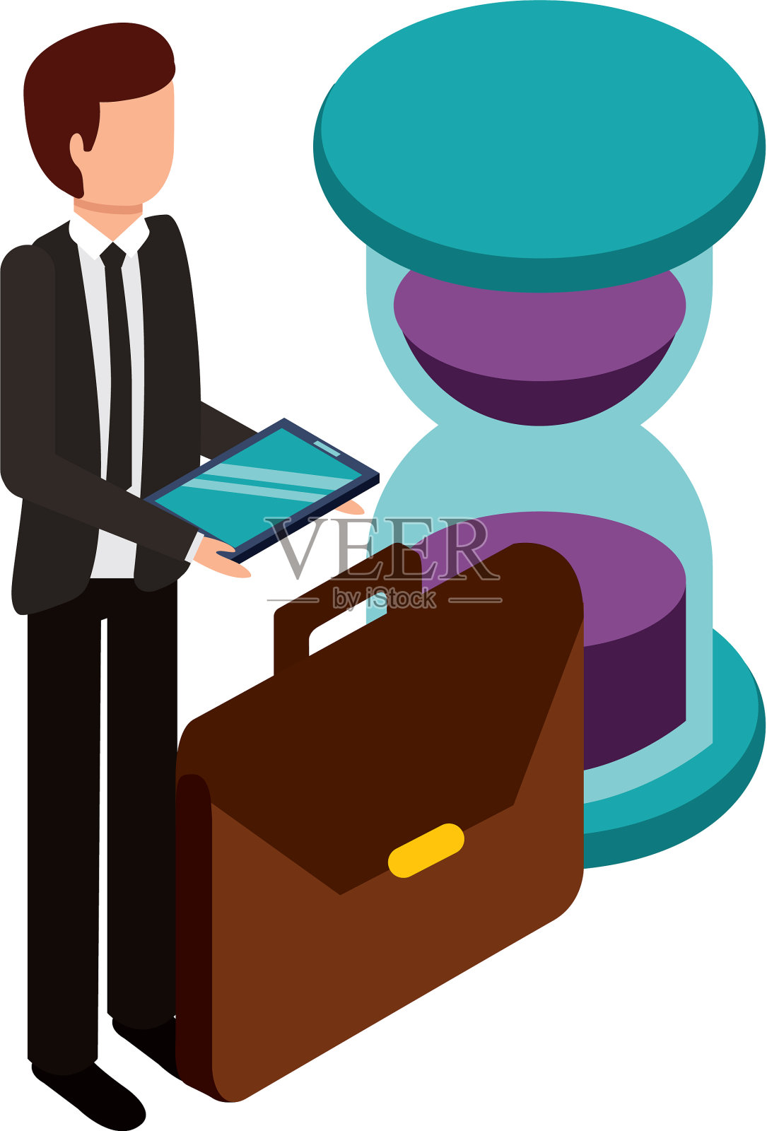 商人沙漏和投资组合设计元素图片