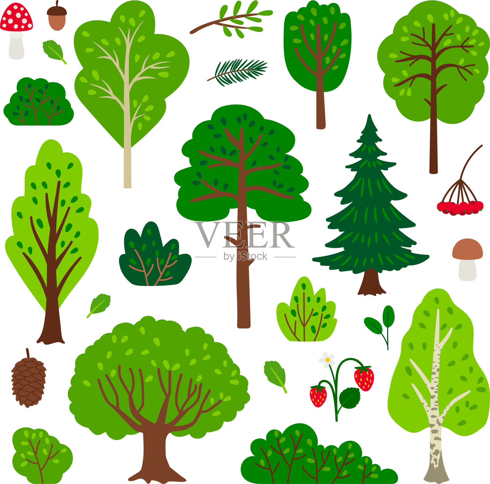 卡通森林树集图标素材