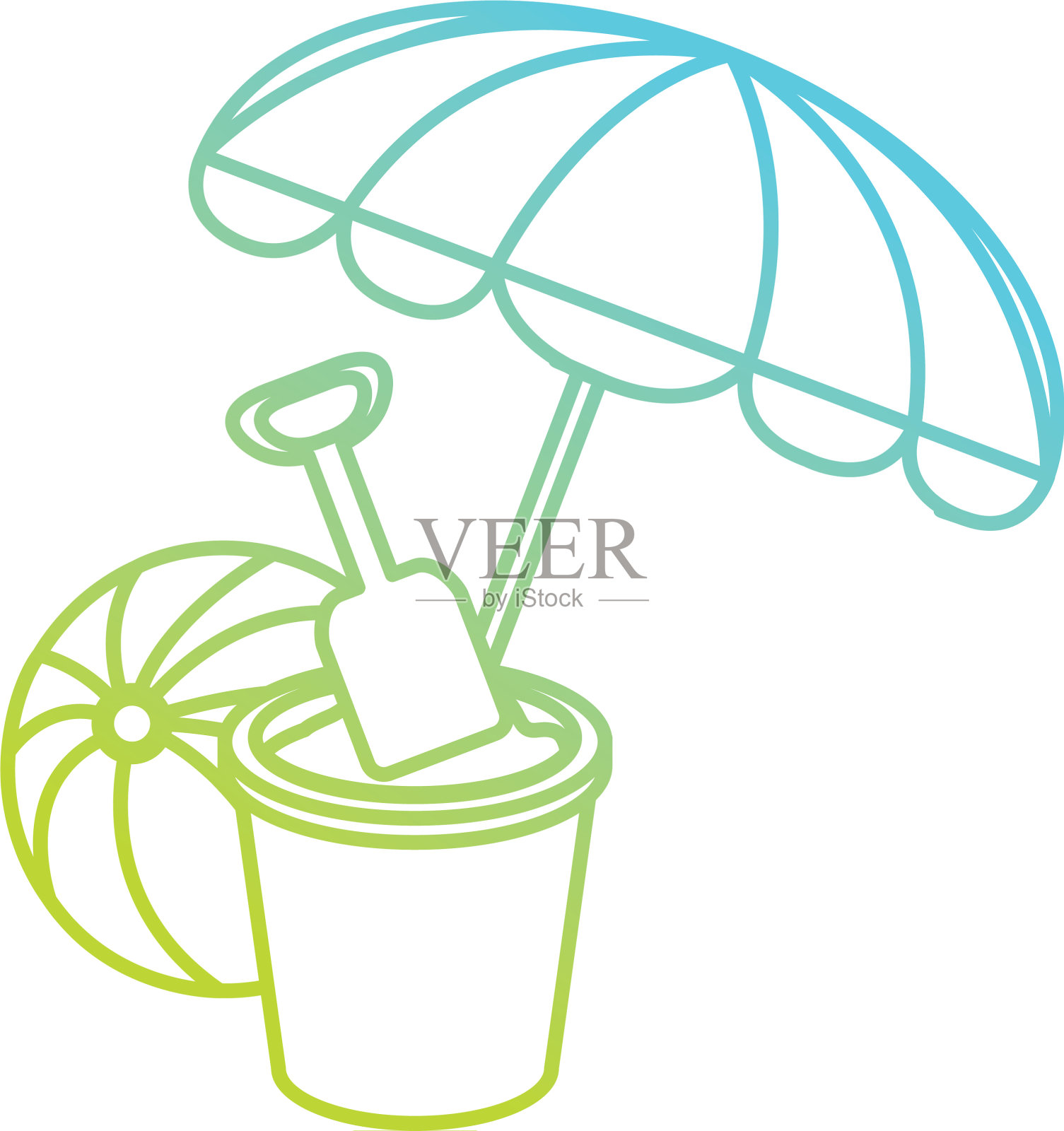 带沙桶和气球的伞式沙滩设计元素图片