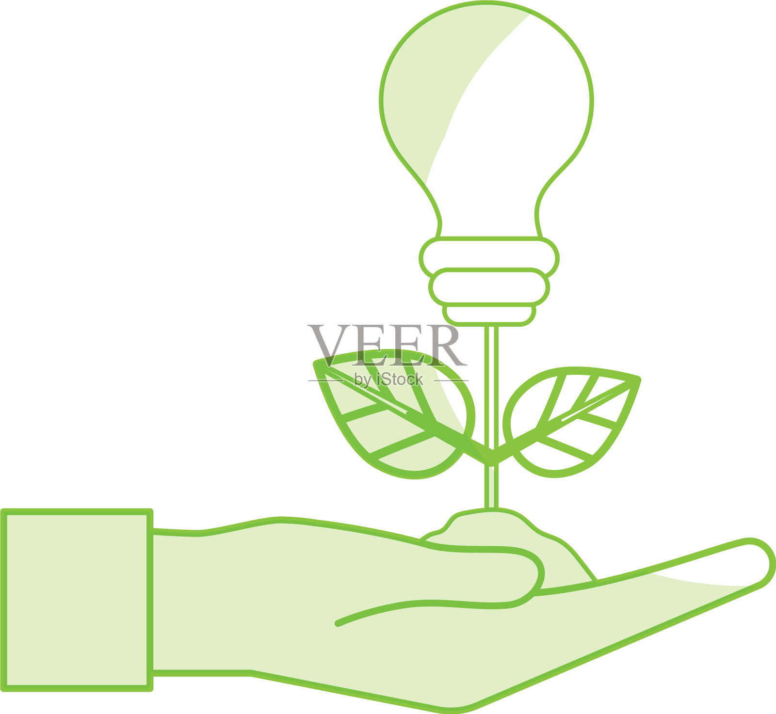 剪影手与能源球茎植物与叶插画图片素材