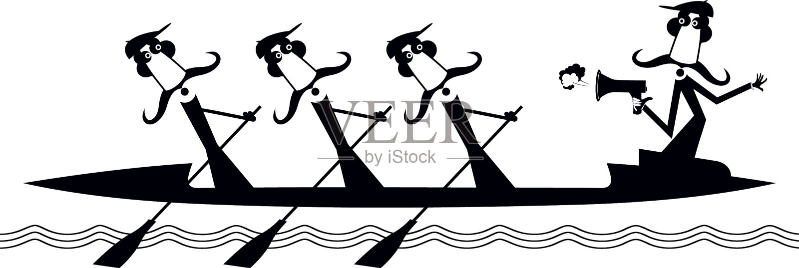 皮划艇桨手和拿着扩音器的舵手设计元素图片