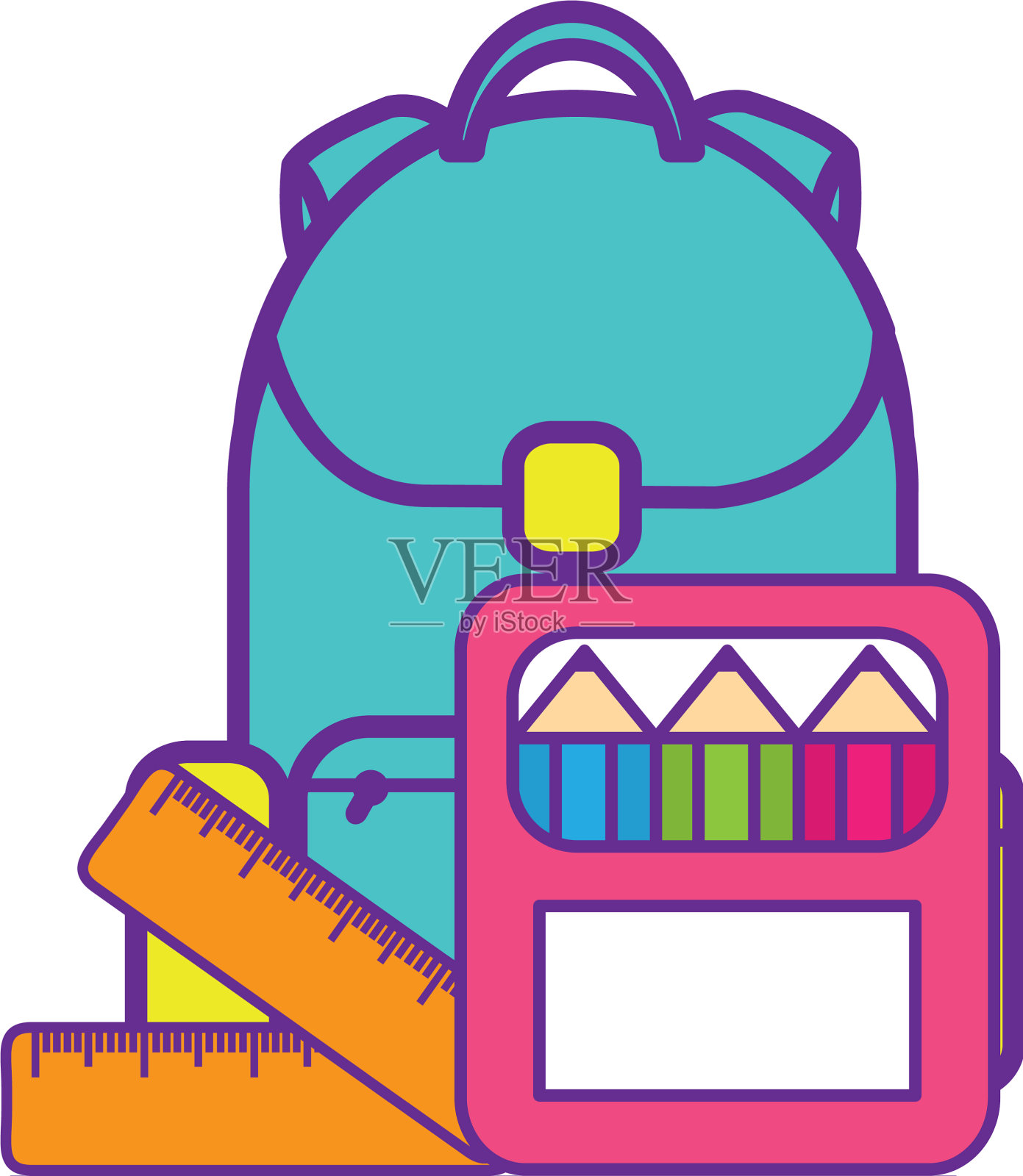 包学校与规则和盒子颜色孤立的图标设计元素图片