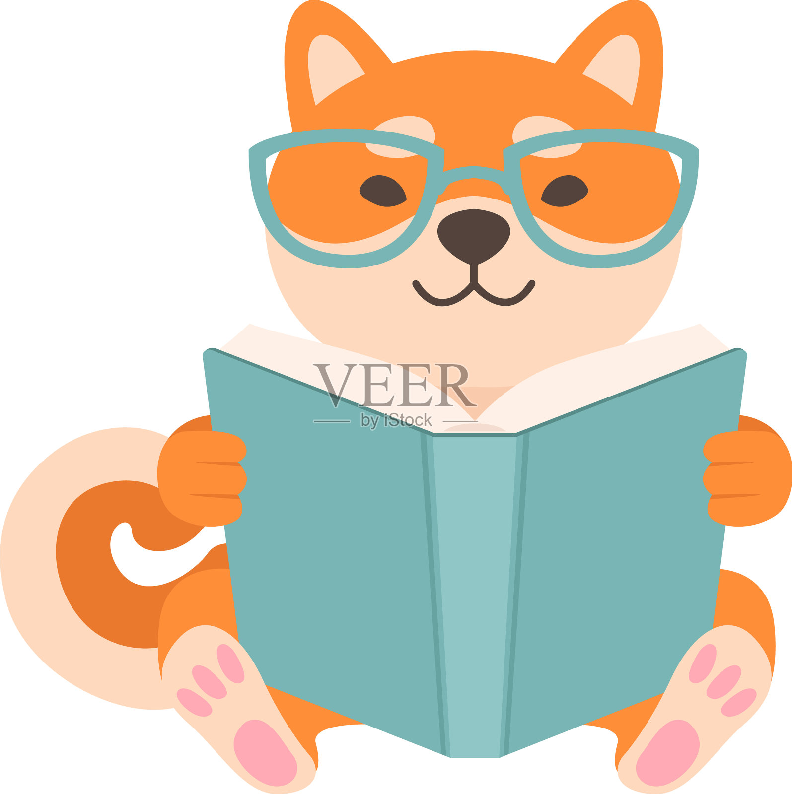 日本柴犬戴眼镜看书可爱有趣设计元素图片