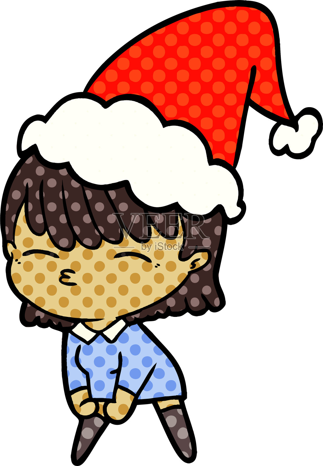 漫画风格的女人戴着圣诞老人的帽子设计元素图片