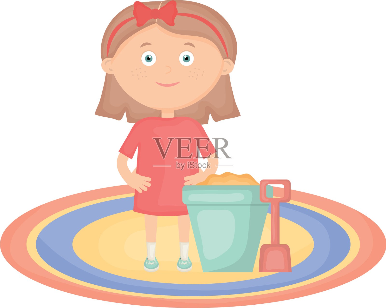 可爱的小女孩在玩沙桶设计元素图片