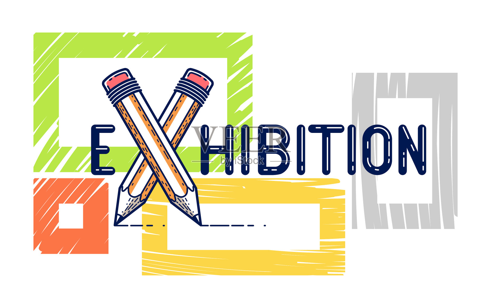 展览字与交叉铅笔代替设计元素图片