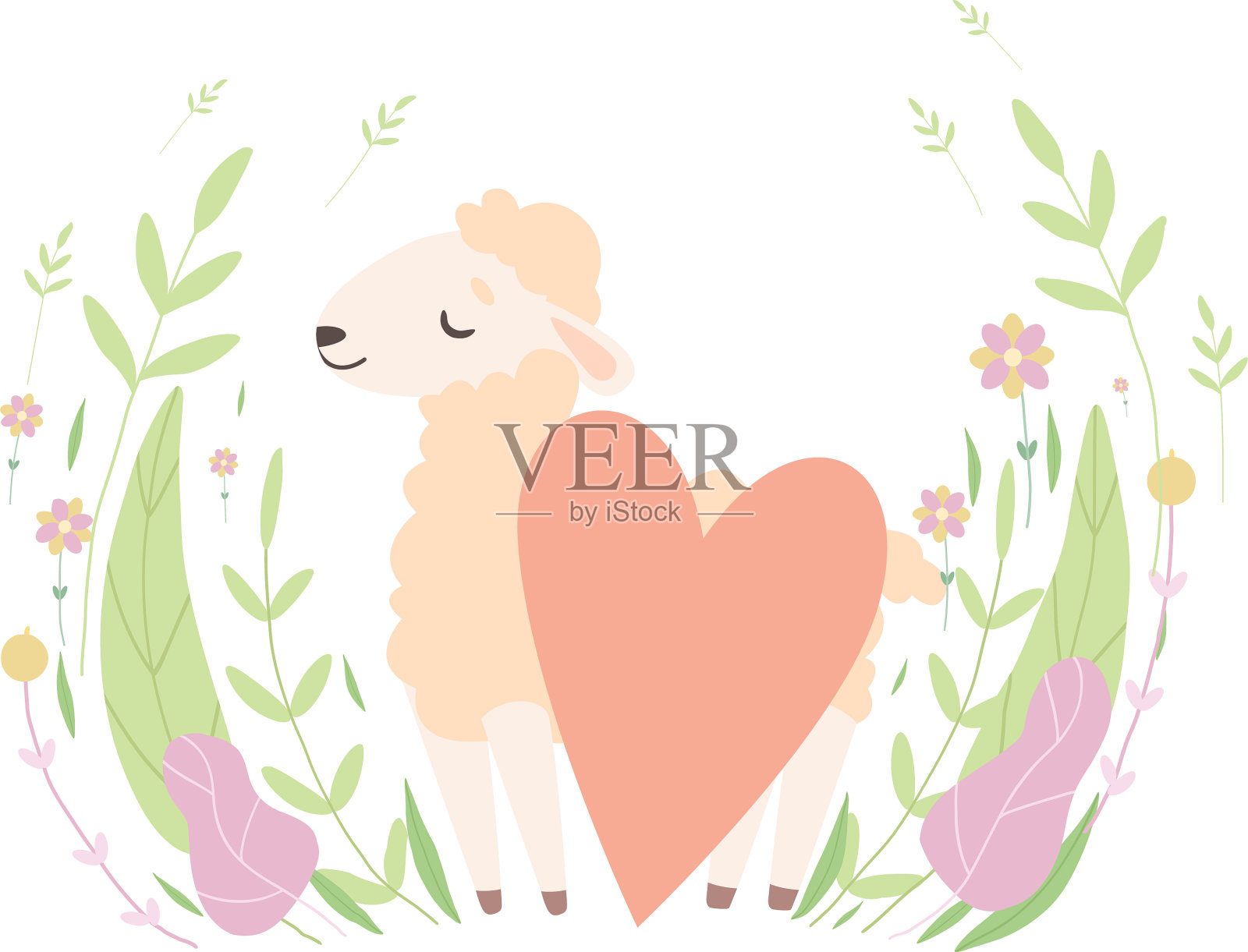 可爱的红心小羊羔,可爱的绵羊设计元素图片