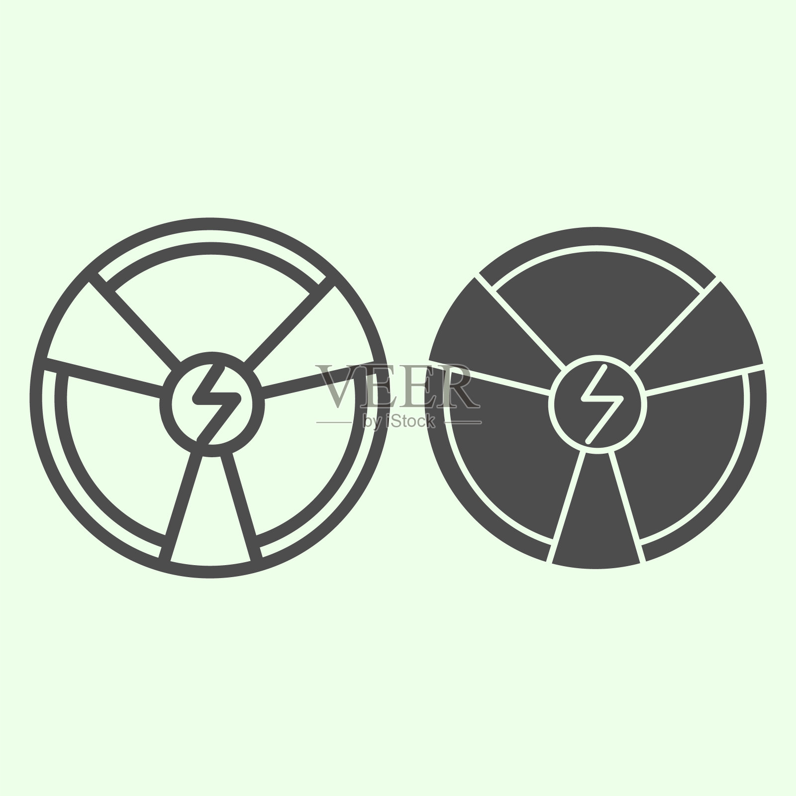 放射性化学线和固体图标。危险核能符号轮廓风格象形图在白色背景上。移动概念和网页设计的辐射和技术标志。矢量图形。图标素材