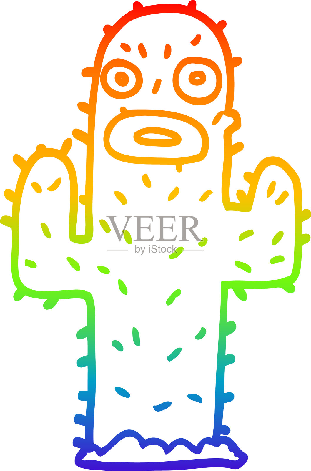 彩虹渐变线画卡通仙人掌设计元素图片