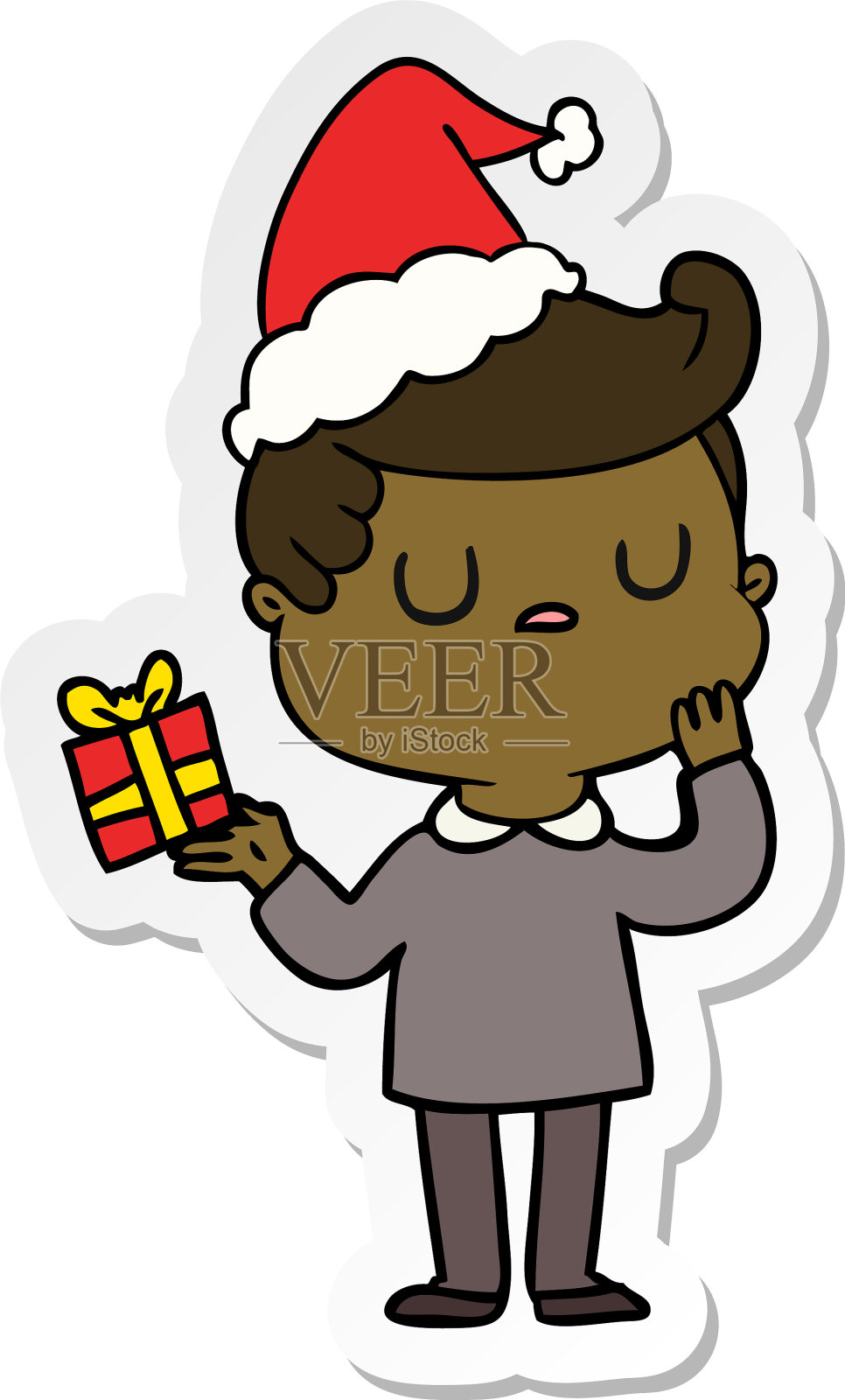 一个穿着圣诞老人的男人的卡通贴纸设计元素图片