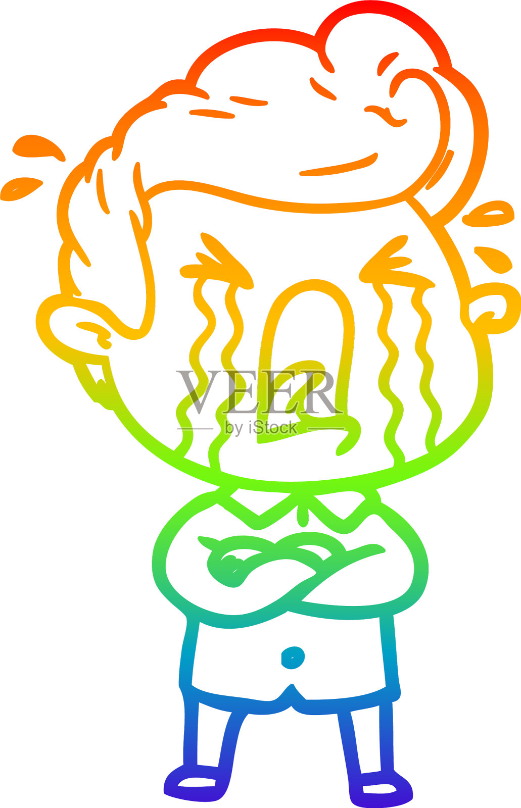 彩虹渐变线画卡通哭人设计元素图片