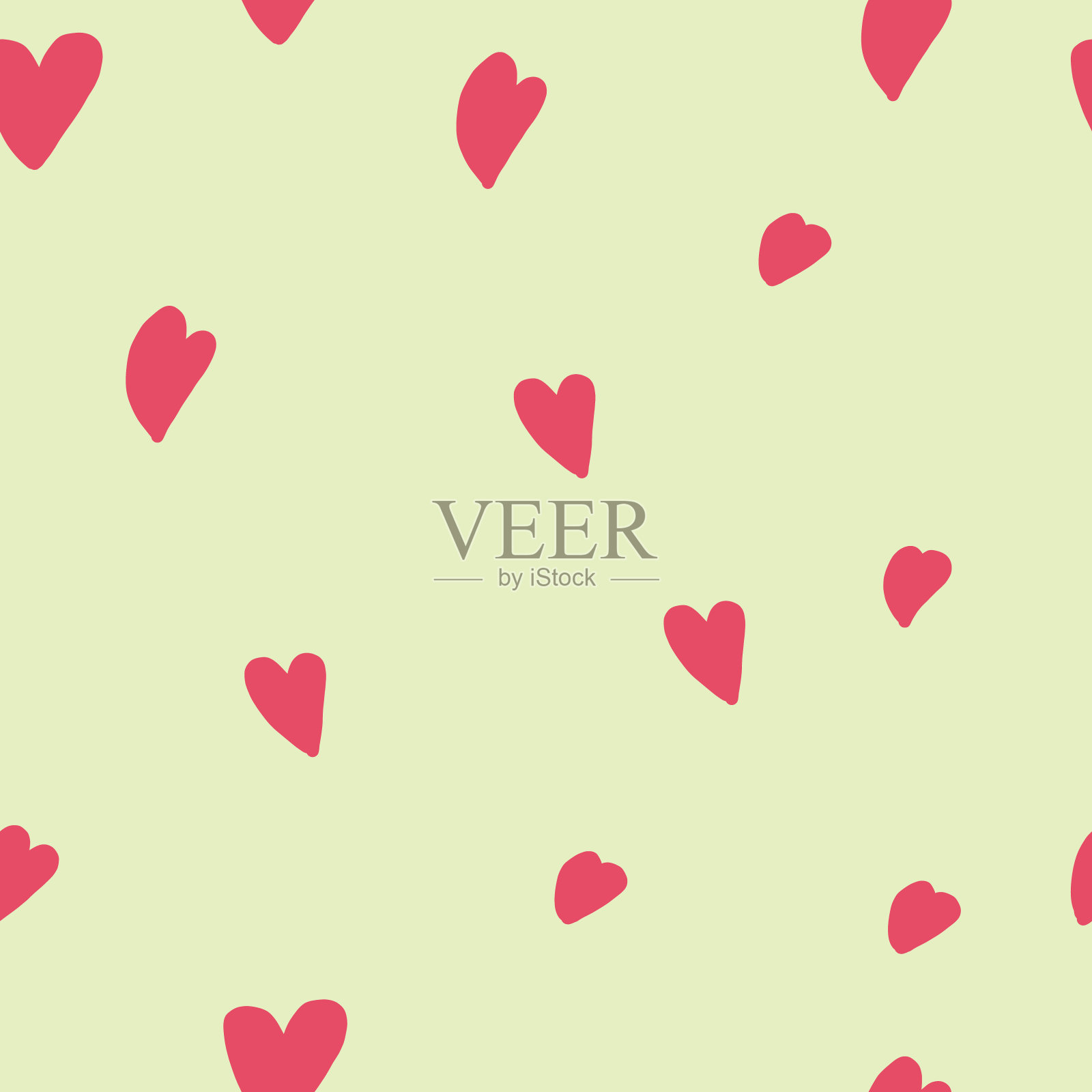 情人节无缝图案涂鸦心形背景图案。用记号笔画出不同的心形。手绘装饰。插画图片素材