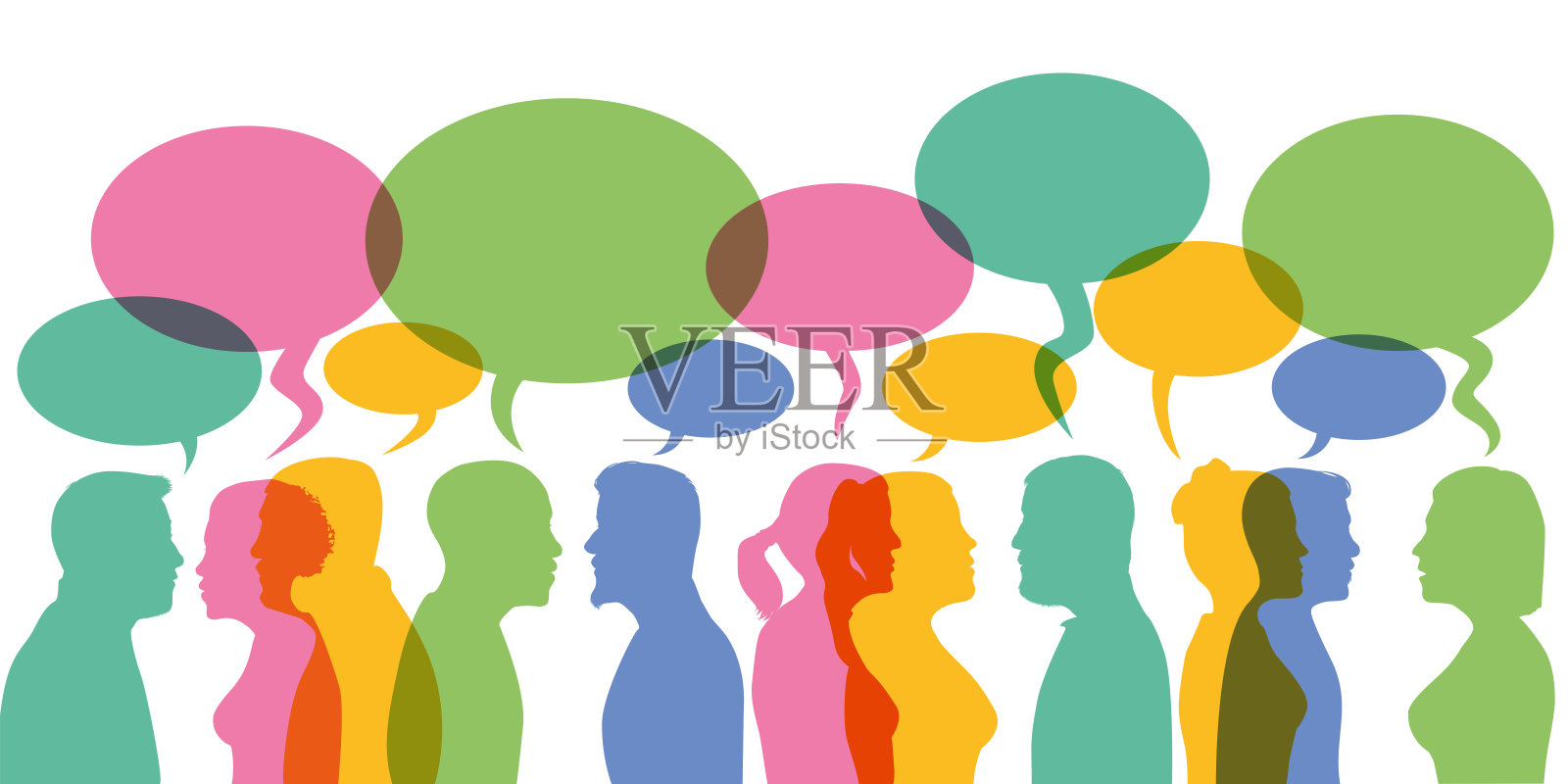 通过社交网络上的讨论来交流和交换信息的概念。插画图片素材