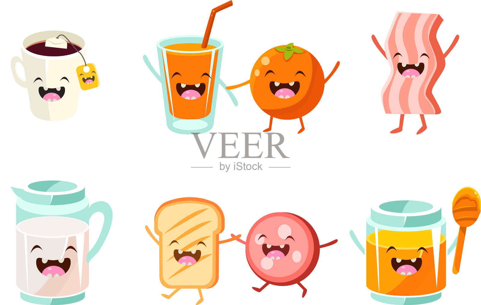 可爱的食物和饮料人物设定有趣健康插画图片素材