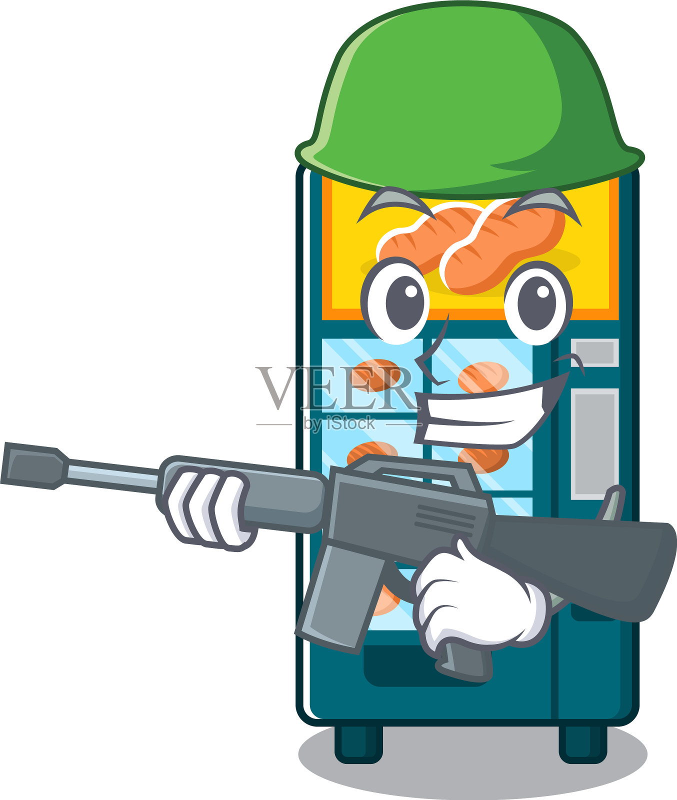 军队面包店自动售货机孤立卡通设计元素图片