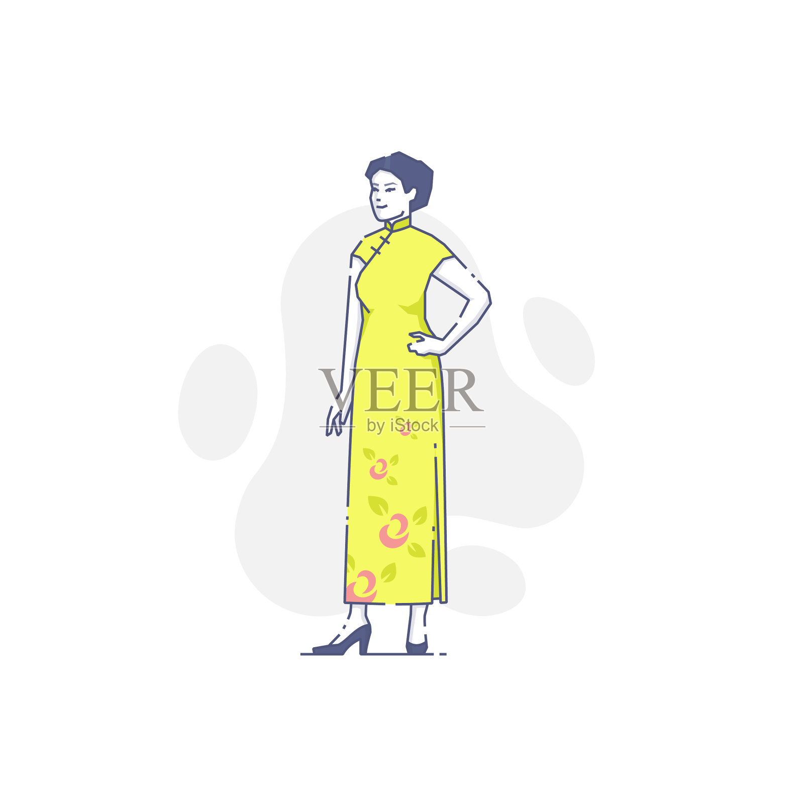 穿着亚洲传统服饰的妇女设计元素图片