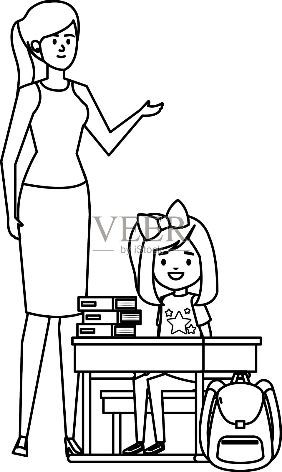 女学生和女老师坐在课桌上设计元素图片