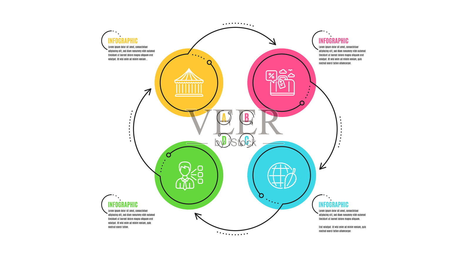 第三方旋转木马和旅行贷款图标集设计元素图片