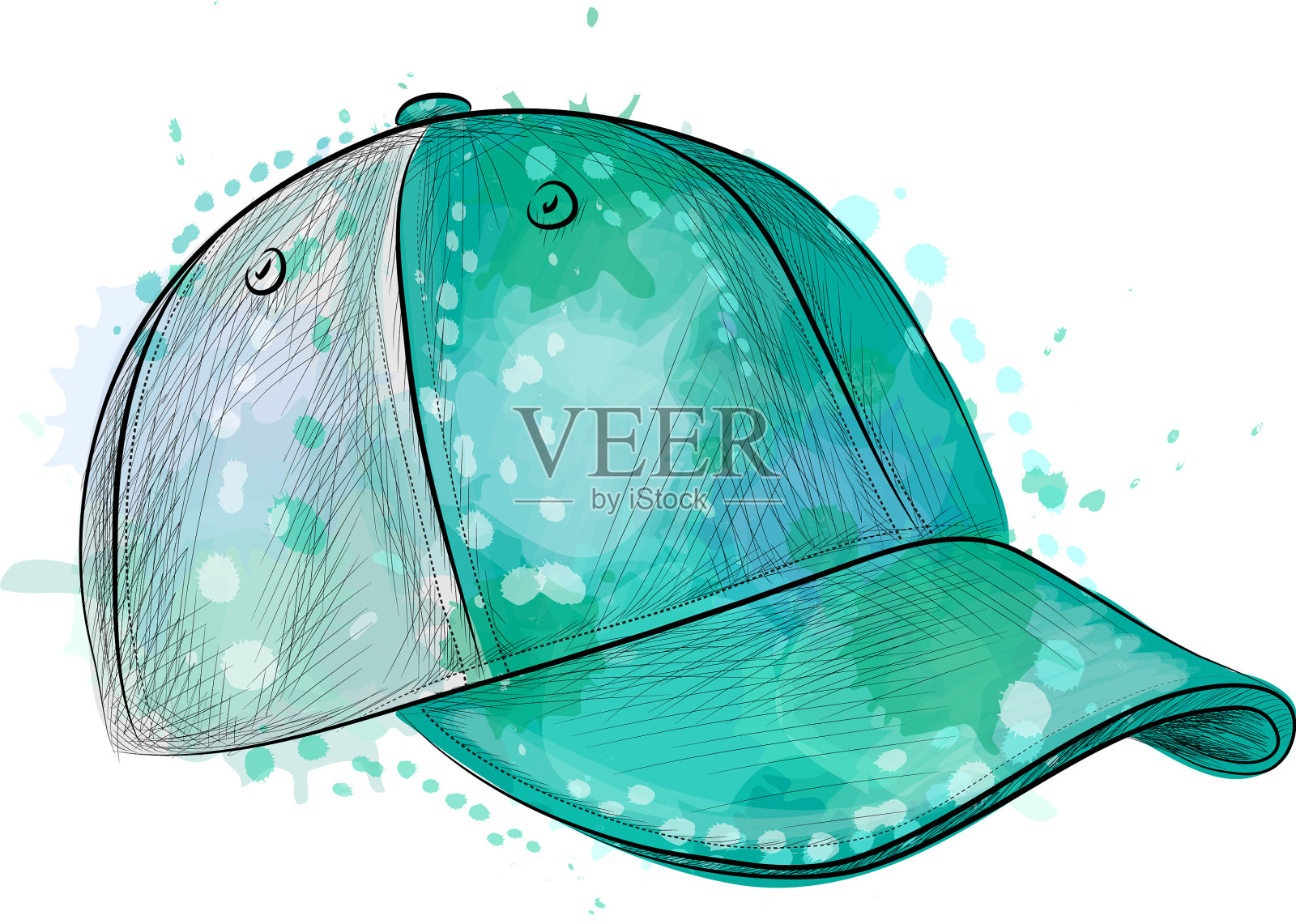 抽象棒球帽从溅水彩设计元素图片