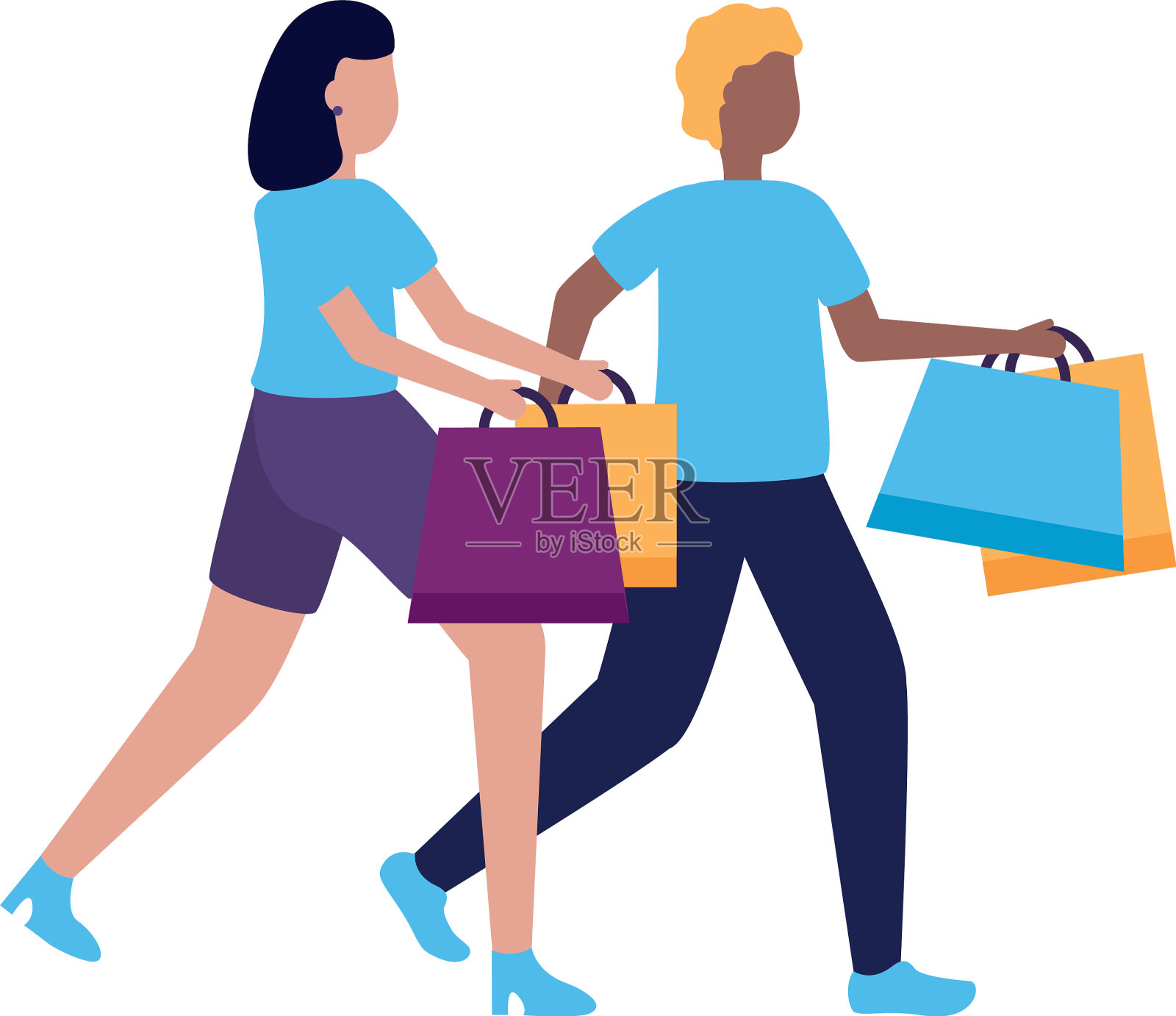 拿着购物袋的男人和女人设计元素图片