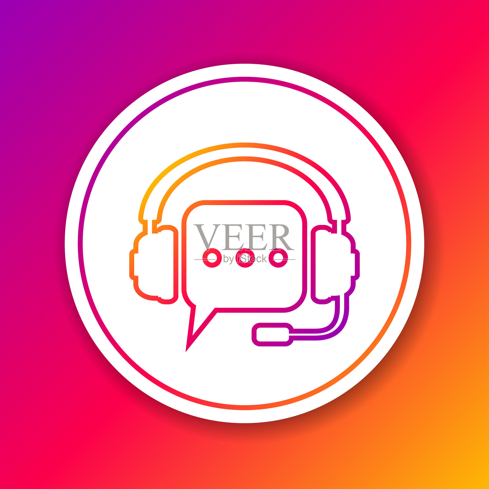 彩色耳机与语音气泡线图标插画图片素材