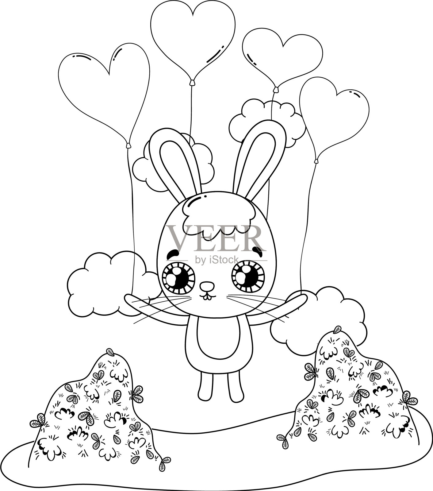 可爱的兔子气球氦气情人节设计元素图片