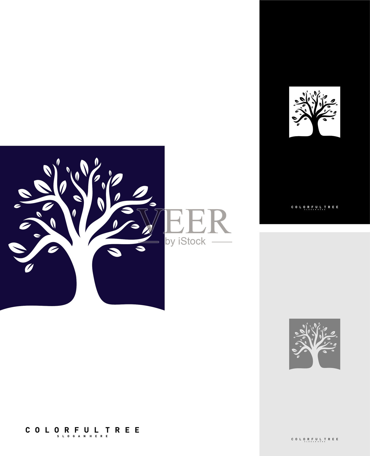 彩色树标志设计模板豪华树插画图片素材