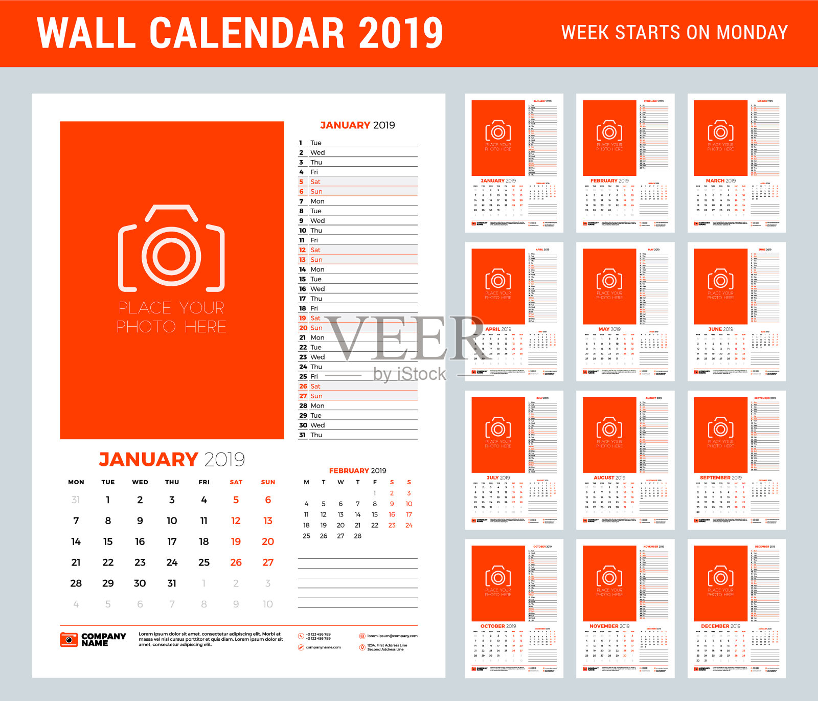墙壁日历计划模板2019年设置设计模板素材