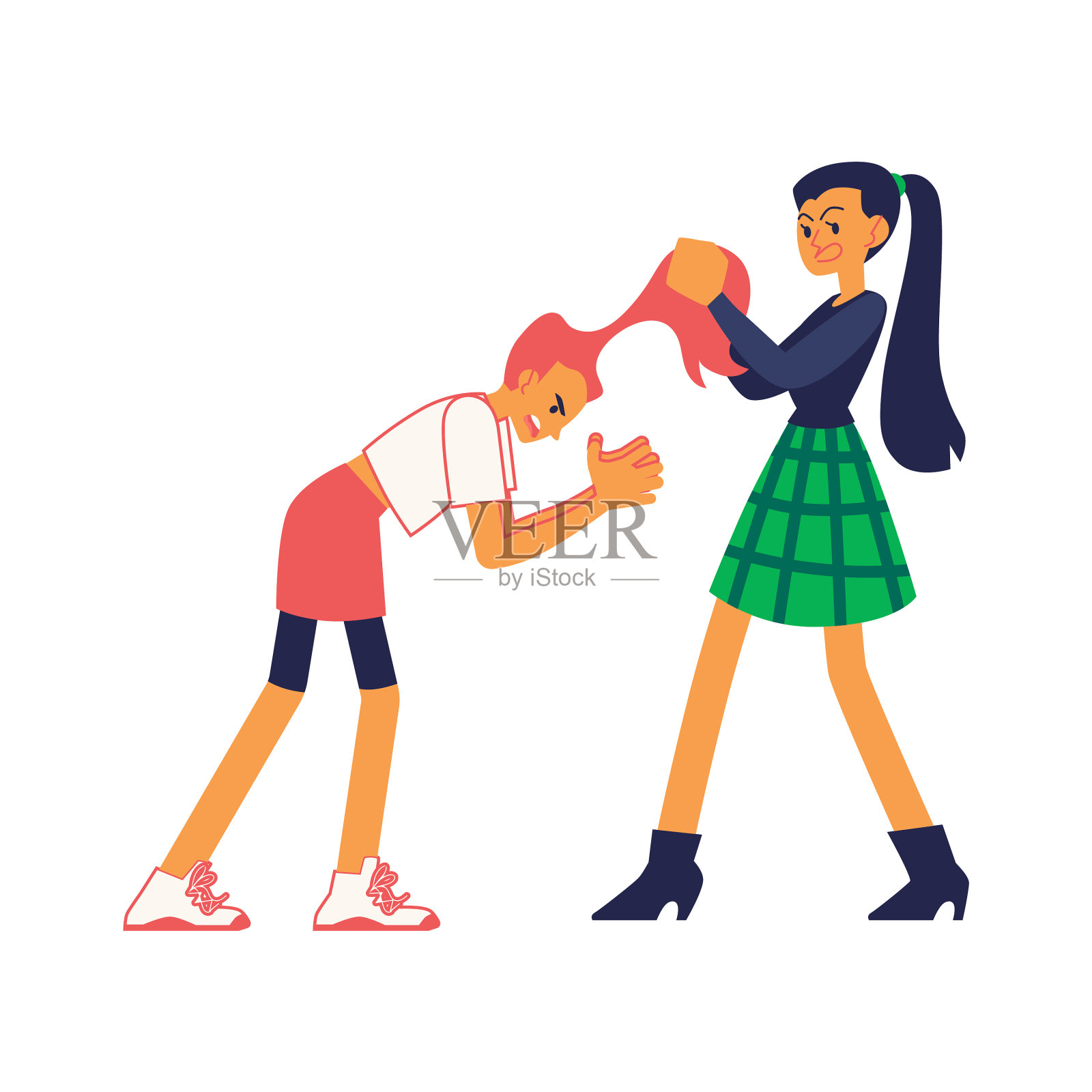 十几岁的女孩打架,互相扯头发设计元素图片